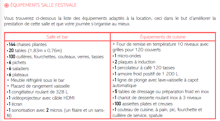 équipements Festivale
