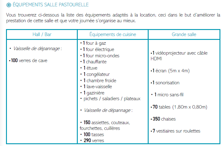 équipements Pastourelle